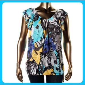 CLEARANCE SALE! 
INC Teal patterned Jersey Ruffle Sleeve Top